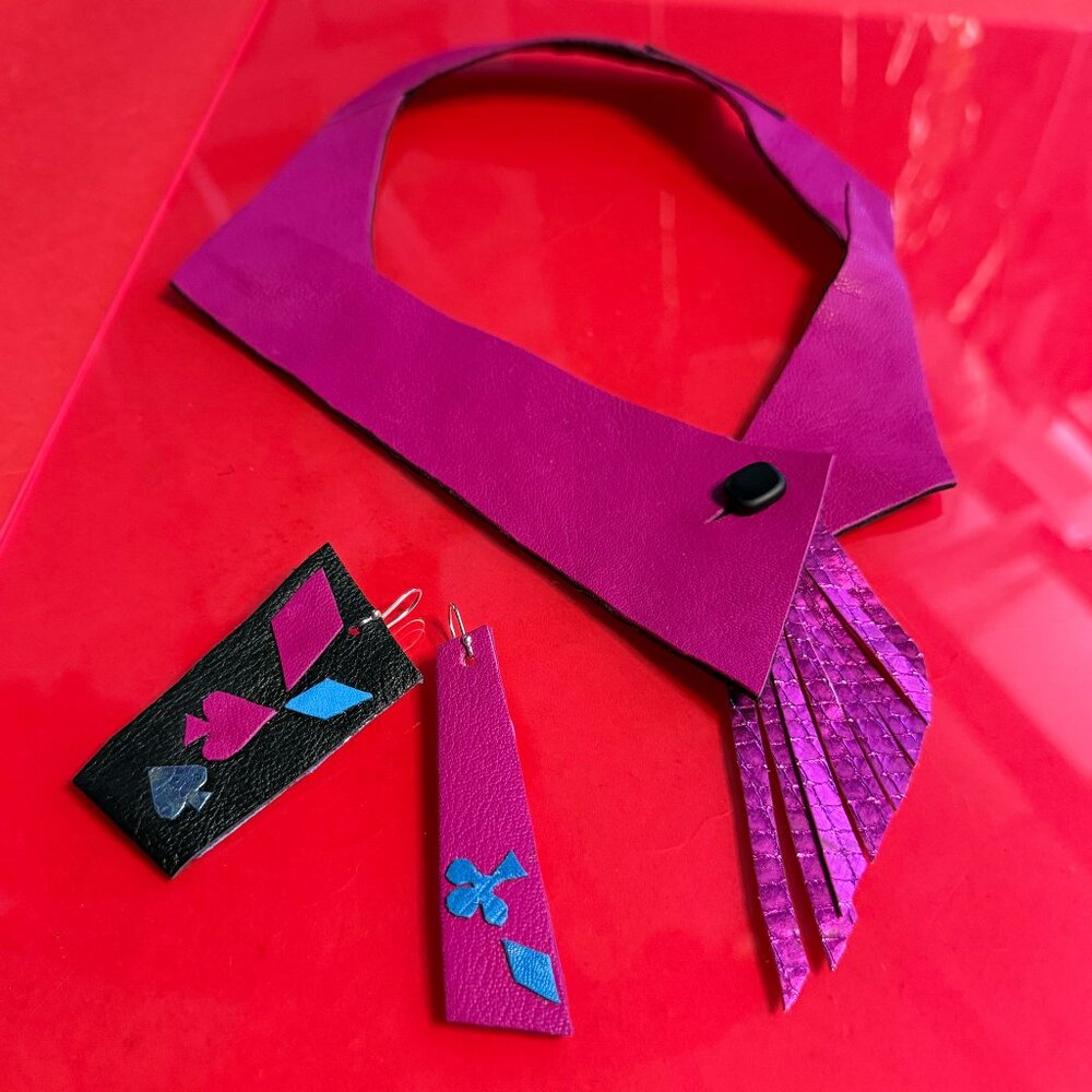 Upcycled Leather Jewelry Set – Alice in Wonderland Punk Style – Handmade in CA